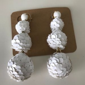J. Crew White Sequin Ball Drop Earrings
